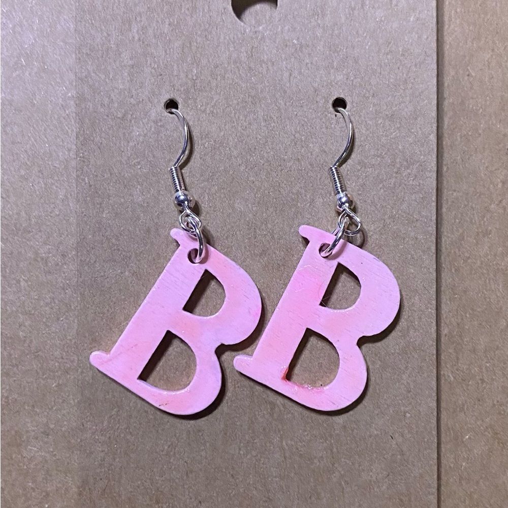 ☀️3/$9☀️ Letter “B” Earrings with Sterling Silver Hooks. (Light Pink)